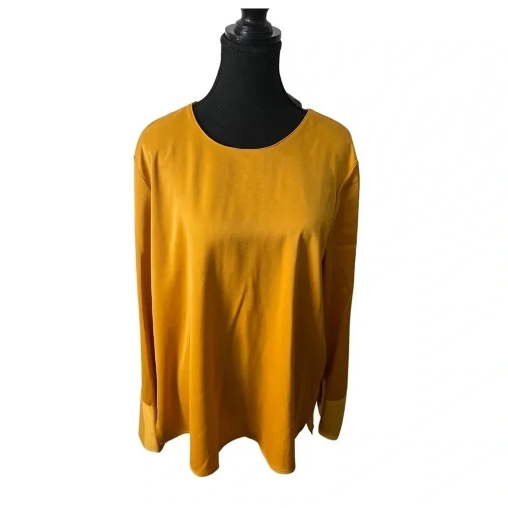 NWT | G by Gustavo Arango | Mustard  Yellow Satin Blouse | Size XL